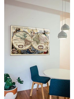 Marsilyan Eski Dünya Haritası Ofis, Ev Için Harita 4mm Kırılmaz Temperli Yüksek Çözünürlüklü Cam Tablo