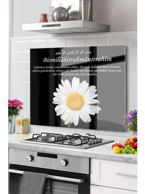 Marsilyan Premium Mutfak Cam Ocak Arkası Koruyucu Tezgah Ankastre Arkası Koruyucu 50X60CM | Besmele Dua