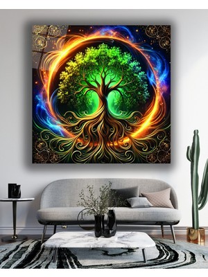 Marsilyan Renkli Hayat Ağacı Kare Cam Tablo