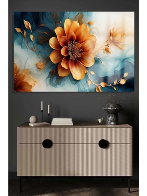 Marsilyan Mermer Üzerinde Sarı Lotus Çiçeği Lüks Kırılmaz Cam Tablo Ev Hediyesi Tablo