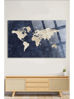 Marsilyan Dünya Haritası Ofis, Ev Için Harita 4mm Kırılmaz Temperli Yüksek Çözünürlüklü Cam Tablo