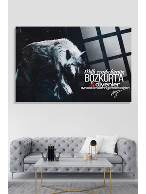 Marsilyan Bozkurt Türk Türkçülük Ülkücülük Lüks 4mm Kırılmaz Temperli Yüksek Çözünürlüklü Cam Tablo