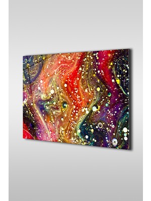 Marsilyan Çok Renkli Ebru Desen Dekoratif Yatay Cam Tablo