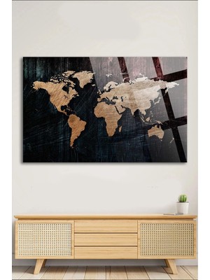 Marsilyan Modern Dünya Haritası Ofis, Ev Için Harita 4mm Kırılmaz Temperli Yüksek Çözünürlüklü Cam Tablo