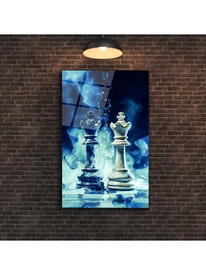 Marsilyan Satranç Taşları Soyut Cam Tablo