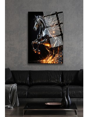 Marsilyan Ateş Için De Şaha Kalkan Görkemli Harika At Görseli Kırılmaz Cam Tablo Ev Ofis Iş Yeri Hediryesi
