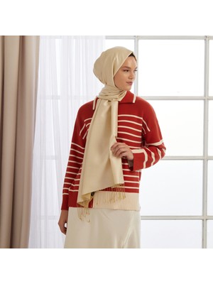 İpekevi Krem Ipekevi Çift Taraflı  Ipek Şal 927