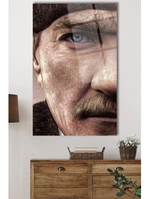 Marsilyan Mustafa Kemal Atatürk Portresi Cam Tablo, Ev, Ofis ve Okul Duvar Dekoru, Hediyelik, Büyük Tablo