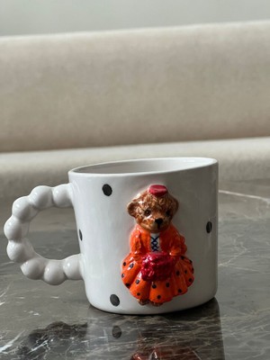 Megg Boncuk Kulp Mrs Teddy 160ML Fincan Mug Turuncu Elbise