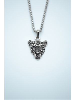 Alooya Leopar Gümüş Kaplama Örme Zincir Kolye