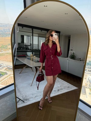 Keten Kuşaklı Gömlek Elbise