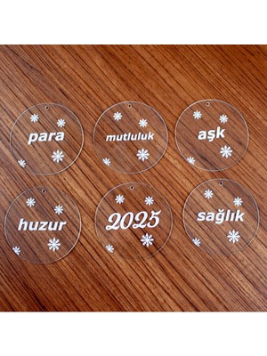 Empressco 8 cm Çaplı Şeffaf Pleksi Yılbaşı Süsleri, 12 Adet, 6 Farklı Desen, Kolay Asılır.