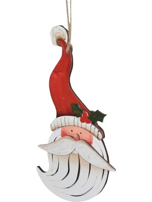 Empressco Kırmızı Noel Baba Uzun Sakallı Ahşap Dekorasyon Rustik Süs, Ev Için 1 Adet