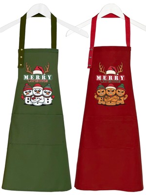 Hulganz Yılbaşı Temalı Mutfak Önlüğü Seti 2'li Leke Tutmaz Su Itici Cepli Çıtçıtlı Kumaş 2026 Yeni Yıl Önlük
