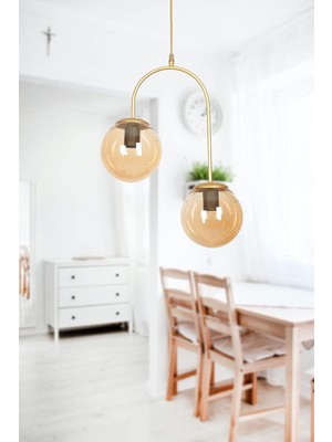 Storemax Fer Avize Janin Modern Sarkıt Eskitme Renk Gövde Bal Cam Salon - Mutfak - Yatak Odası 2 Li Avize