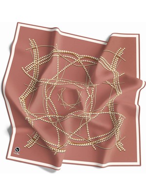Violla Twill Boncuk Desenli Somon Renkli 90X90 Eşarp (Ipek Içermez) Kenar Dikiş Şekli El Dikişli