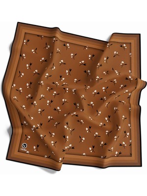 Violla Rayon Çıtır Çiçek Desenli Taba Renkli 90X90 Eşarp (Ipek Içermez) Kenar Dikiş Şekli El Dikişli