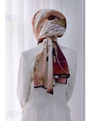 Vissona Lüks Medine Batik Desenli Bej - Bordo Renkli 75X195 Kırışmaz Şal Moss Krep Dikiş Tipi Italyan Dikişli