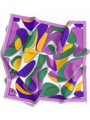 Violla Twill Soyut Geometrik Desenli Llila - Petrol Yeşili Renkli 90X90 Eşarp (Ipek Içermez) Dikim Şekli : El Dikişi