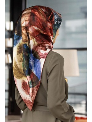 Violla Twill Fırça Efektli Desenli Bakır Renkli 90X90 Eşarp (Ipek Içermez) Kenar Dikiş Şekli El Dikişli