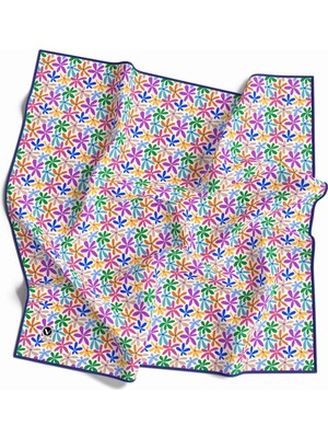 Violla Twill Renkli Çiçek Desenli Lacivert Renkli 90X90 Eşarp (Ipek Içermez) Kenar Dikiş Şekli El Dikişli