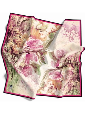 Violla Rayon Sulu Boyalı Çiçek Desenli Fuşya Renkli 90X90 Eşarp (Ipek Içermez) Kenar Dikiş Şekli El Dikişli