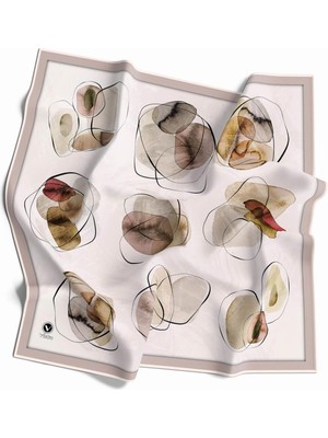 Violla Twill Sulu Boya Geometrik Desenli Taş Renkli 90X90 Eşarp (Ipek Içermez) Kenar Dikiş Şekli El Dikişli