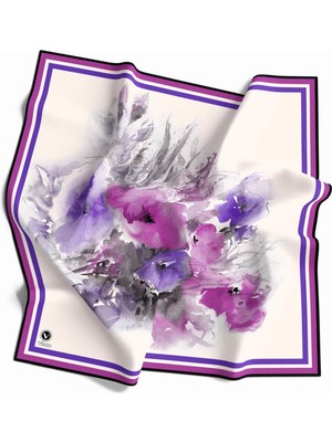 Violla Rayon Zincir Desenli Mürdüm Renkli 90X90 Eşarp (Ipek Içermez) Kenar Dikiş Şekli El Dikişli