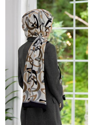 Vissona Lüks Medine Ipeği Boomerang Desenli Gri Renkli 75X195 Kırışmaz Şal Moss Krep Dikiş Tipi Italyan Dikişli