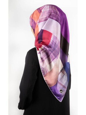 Violla Twill Geometrik Desenli Mor Renkli 90X90 Eşarp (Ipek Içermez) Kenar Dikiş Şekli El Dikişli