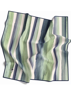 Violla Twill Suluboya Çizgi Desenli Lacivert - Su Yeşili Renkli 90X90 Eşarp (Ipek Içermez) Kenar Dikiş Şekli El Dikişli