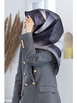 Vissona %100 Twill Ipek Geometrik Desenli Siyah - Krem Renkli 90X90 Eşarp Dikim Şekli : El Dikişi