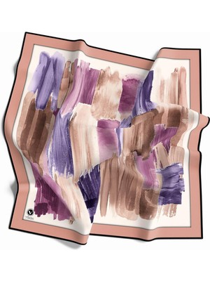 Violla Twill Fırça Darbesi Desenli Somon Renkli 90X90 Eşarp (Ipek Içermez) Kenar Dikiş Şekli El Dikişli