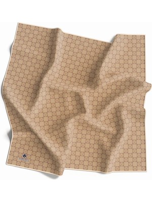 Vissona %100 Twill Ipek Monogram Desenli Bej Renkli 90X90 Eşarp Dikim Şekli : El Dikişi