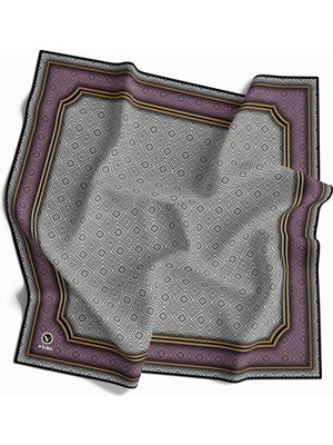 Violla Twill Geometrik Çıtır Desenli Lila Renkli 90X90 Eşarp (Ipek Içermez) Kenar Dikiş Şekli El Dikişli