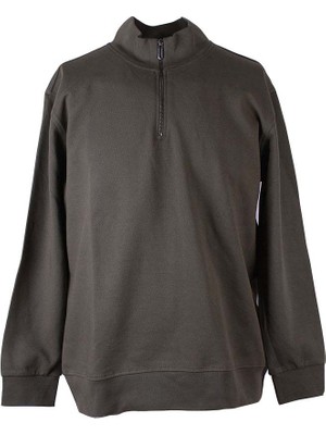 Trender Diyagonel Yarım Fermuarlı 3 Iplik Haki Erkek Sweatshirt 5470