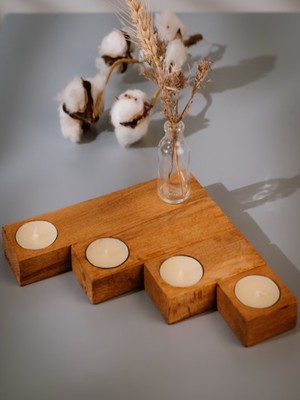 Ahşap Mum Tutucu Set