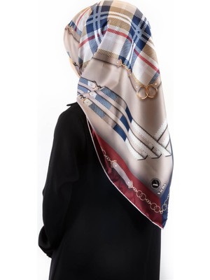 Violla Twill Ekoseli ve Zincir Desenli Bordo - Lacivert Renkli 90X90 Eşarp (Ipek Içermez) Dikim Şekli : El Dikişi
