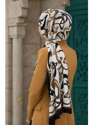 Vissona Lüks Medine Ipeği Boomerang Desenli Vizon Renkli 75X195 Kırışmaz Şal Moss Krep Dikiş Tipi Italyan Dikişli