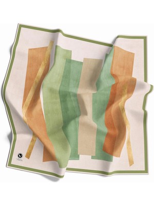 Violla Twill Geometrik Desenli Haki Renkli 90X90 Eşarp (Ipek Içermez) Kenar Dikiş Şekli El Dikişli
