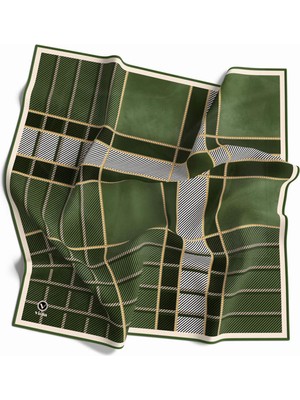 Violla Twill Geometrik Desenli Mint Yeşili Renkli 90X90 Eşarp (Ipek Içermez) Kenar Dikiş Şekli El Dikişli
