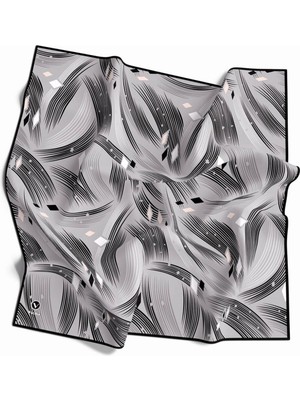 Violla Rayon Geometrik Çizgili Desenli Gri Renkli 90X90 Eşarp (Ipek Içermez) Kenar Dikiş Şekli El Dikişli