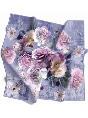Violla Rayon Büyük Çiçek Desenli Bebe Mavisi Renkli 90X90 Eşarp (Ipek Içermez) Kenar Dikiş Şekli El Dikişli