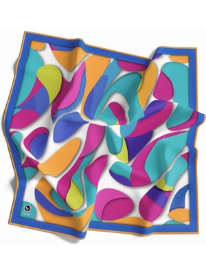 Violla Twill Soyut Geometrik Desenli Buz Mavisi - Sarı Renkli 90X90 Eşarp (Ipek Içermez) Dikim Şekli : El Dikişi