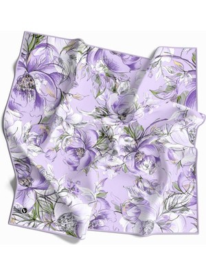 Violla Rayon Güllerin Içinden Desenli Lila Renkli 90X90 Eşarp (Ipek Içermez) Kenar Dikiş Şekli El Dikişli