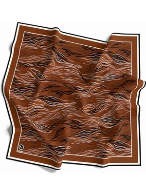 Violla Twill Soyut Çizgi Desenli Taba Renkli 90X90 Eşarp (Ipek Içermez) Kenar Dikiş Şekli El Dikişli