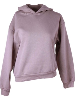 Trender 3 Ip Şardonlu Kapüşonlu Vizon Kadın Sweatshirt 26KDT1000009