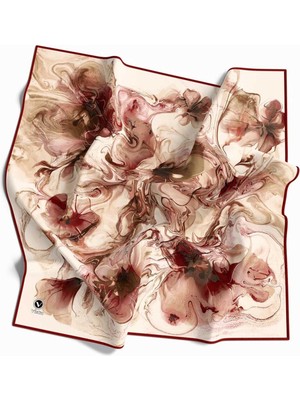 Violla Twill Soyut Desenli Bordo Renkli 90X90 Eşarp (Ipek Içermez) Kenar Dikiş Şekli El Dikişli