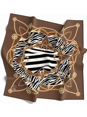 Violla Twill Gold Detaylı Zebra Desenli Vizon Renkli 90X90 Eşarp (Ipek Içermez) Kenar Dikiş Şekli El Dikişli