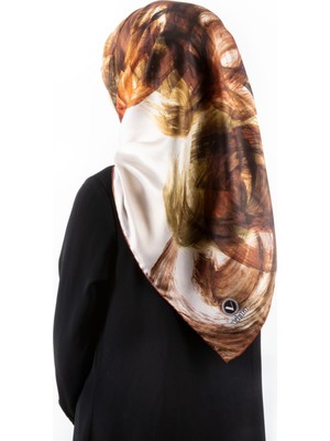 Violla Twill Fırça Efektli Desenli Taba Renkli 90X90 Eşarp (Ipek Içermez) Kenar Dikiş Şekli El Dikişli